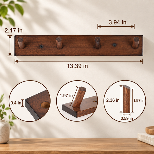 Wooden Wall Coat Hook Rack