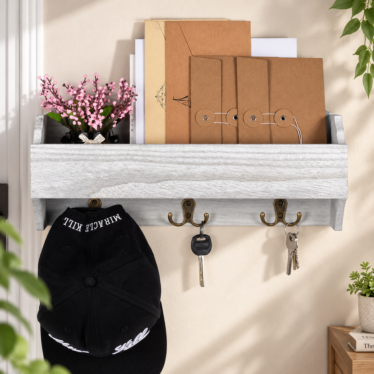 Wooden Wall Key Organizer Shelf