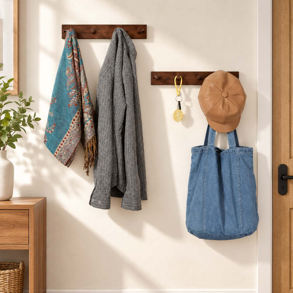 Wooden Wall Coat Hook Rack