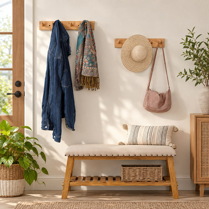 Wooden Wall Coat Hook Rack