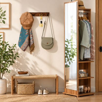 Wooden Wall Coat Hook Rack