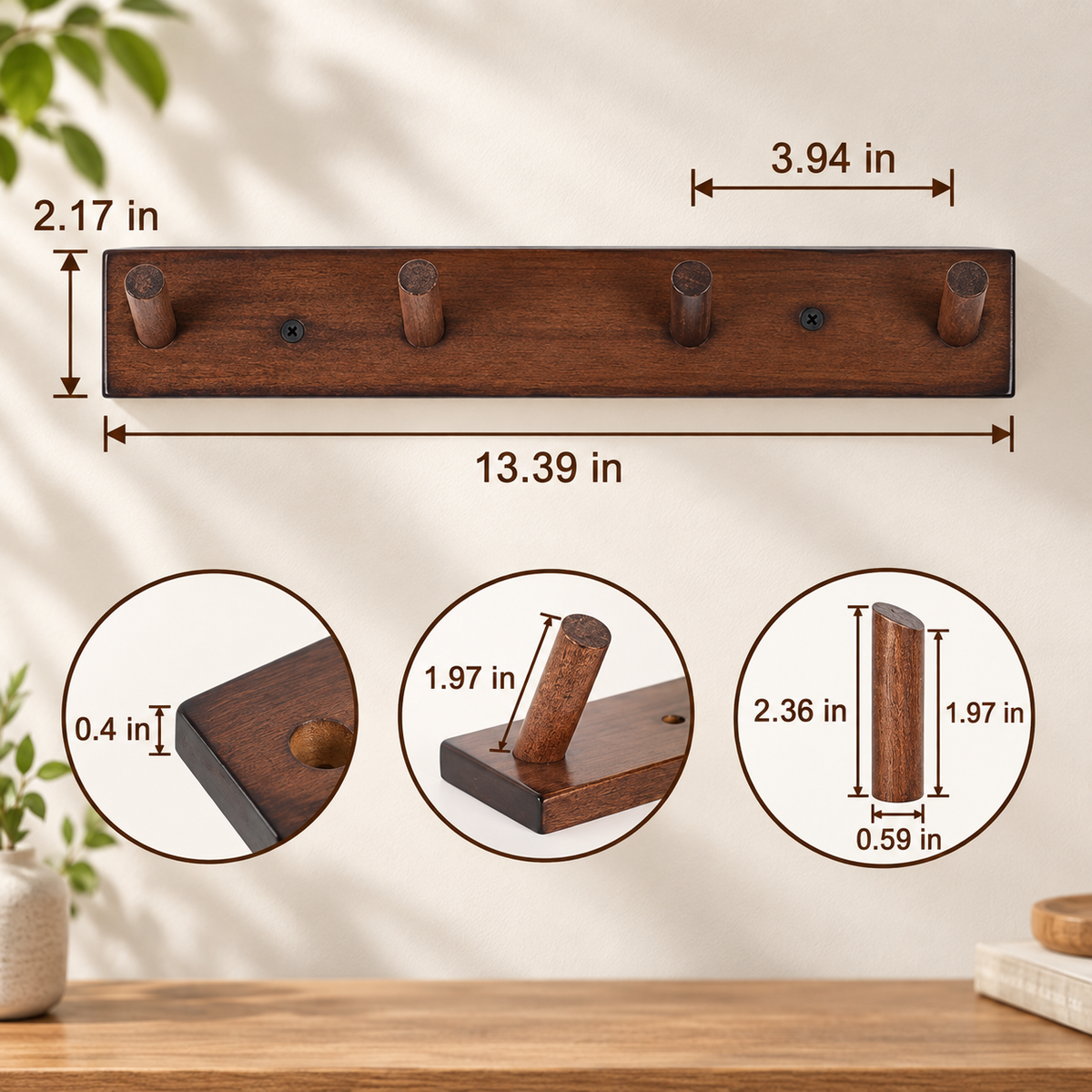 Wooden Wall Coat Hook Rack