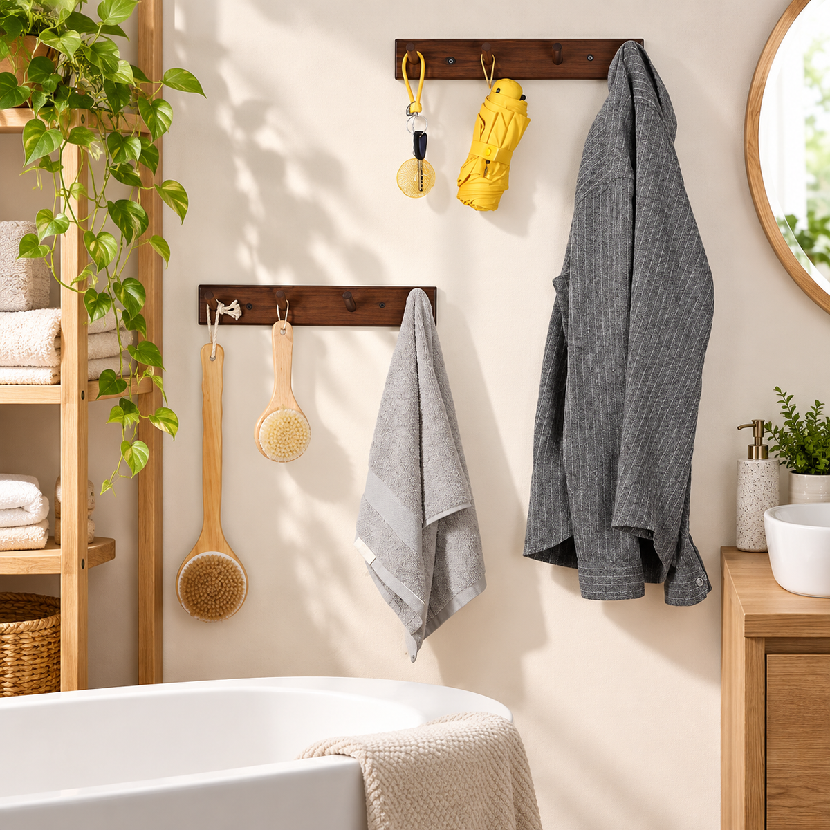 Wooden Wall Coat Hook Rack