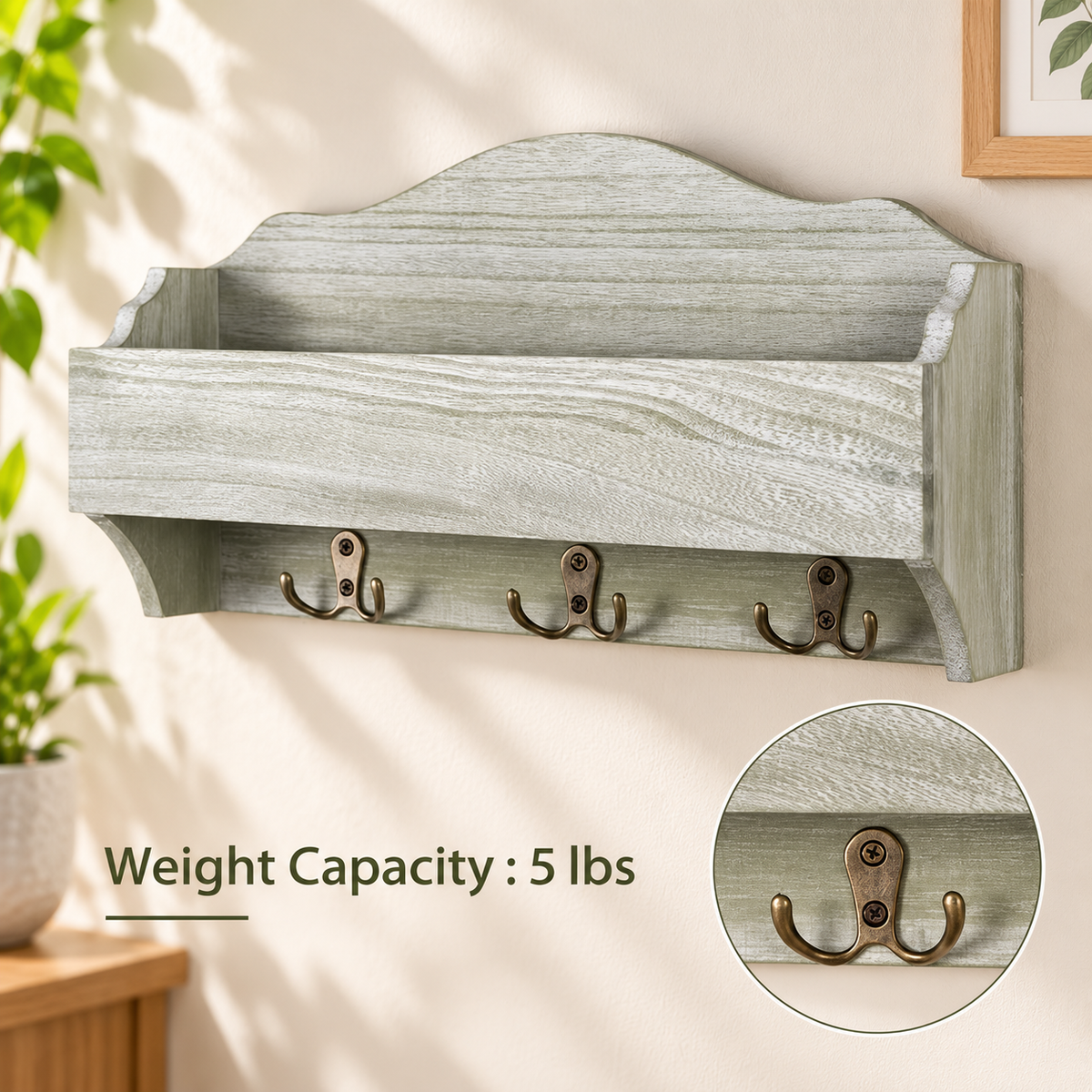 Wooden Wall Key Organizer Shelf