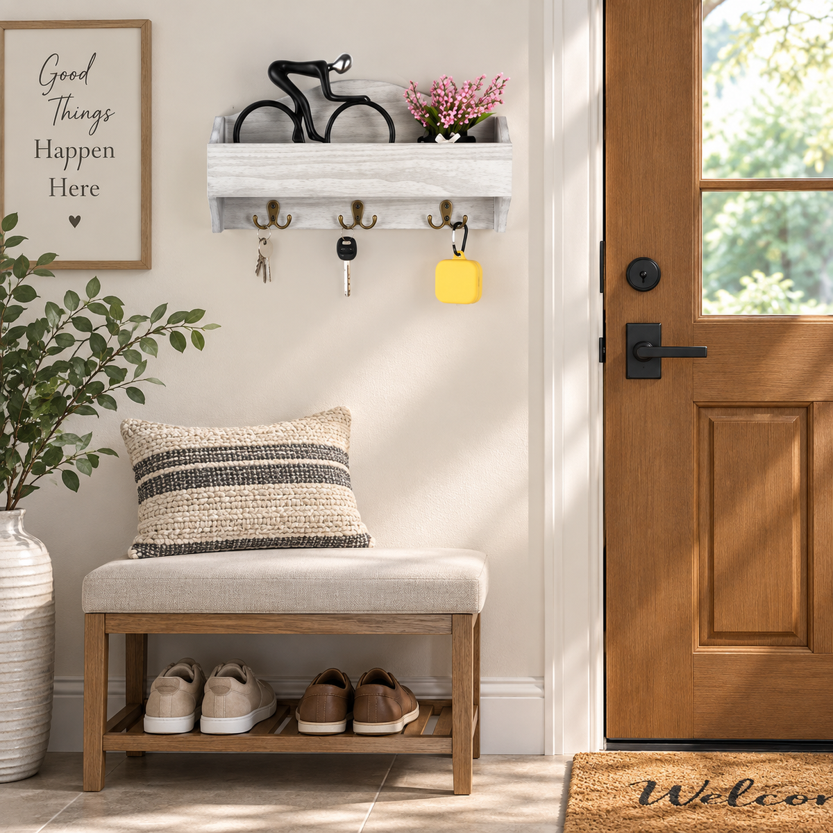 Wooden Wall Key Organizer Shelf